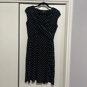 LAUREN Ralph Lauren Women's Black White Polka Dot Sleeveless Dress 12P